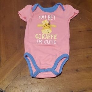 Kidgets Pink Bodysuit with Blue Trim and Giraffe Print